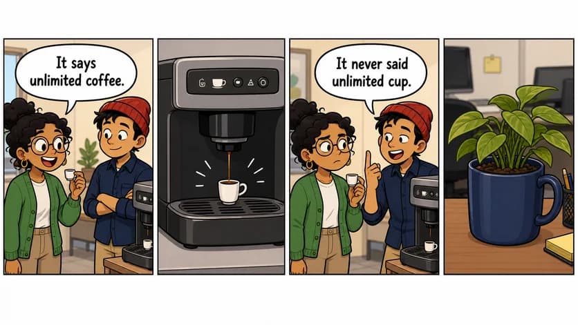 Warm newspaper-style comic about coworkers and a tiny cup of coffee